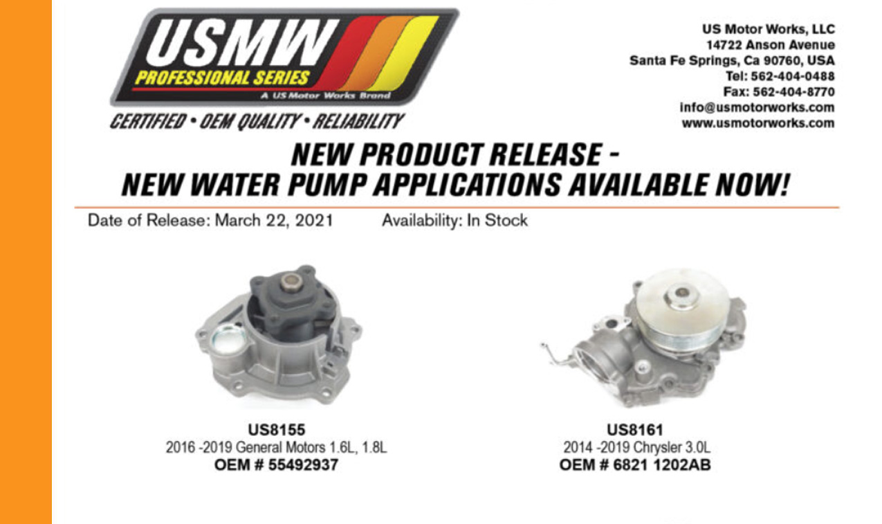 New Engine Water Pumps 3-22-2021