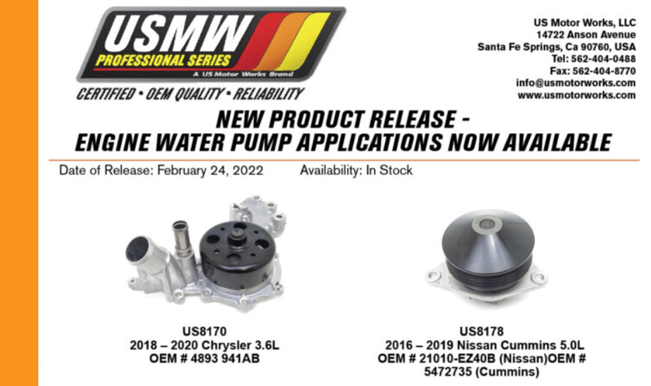 New Engine Water Pumps