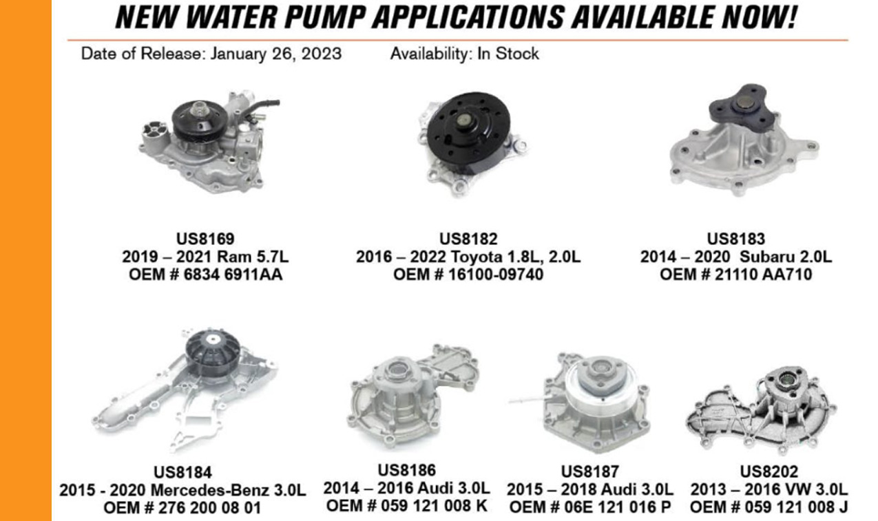 New Engine Water Pumps January 2023
