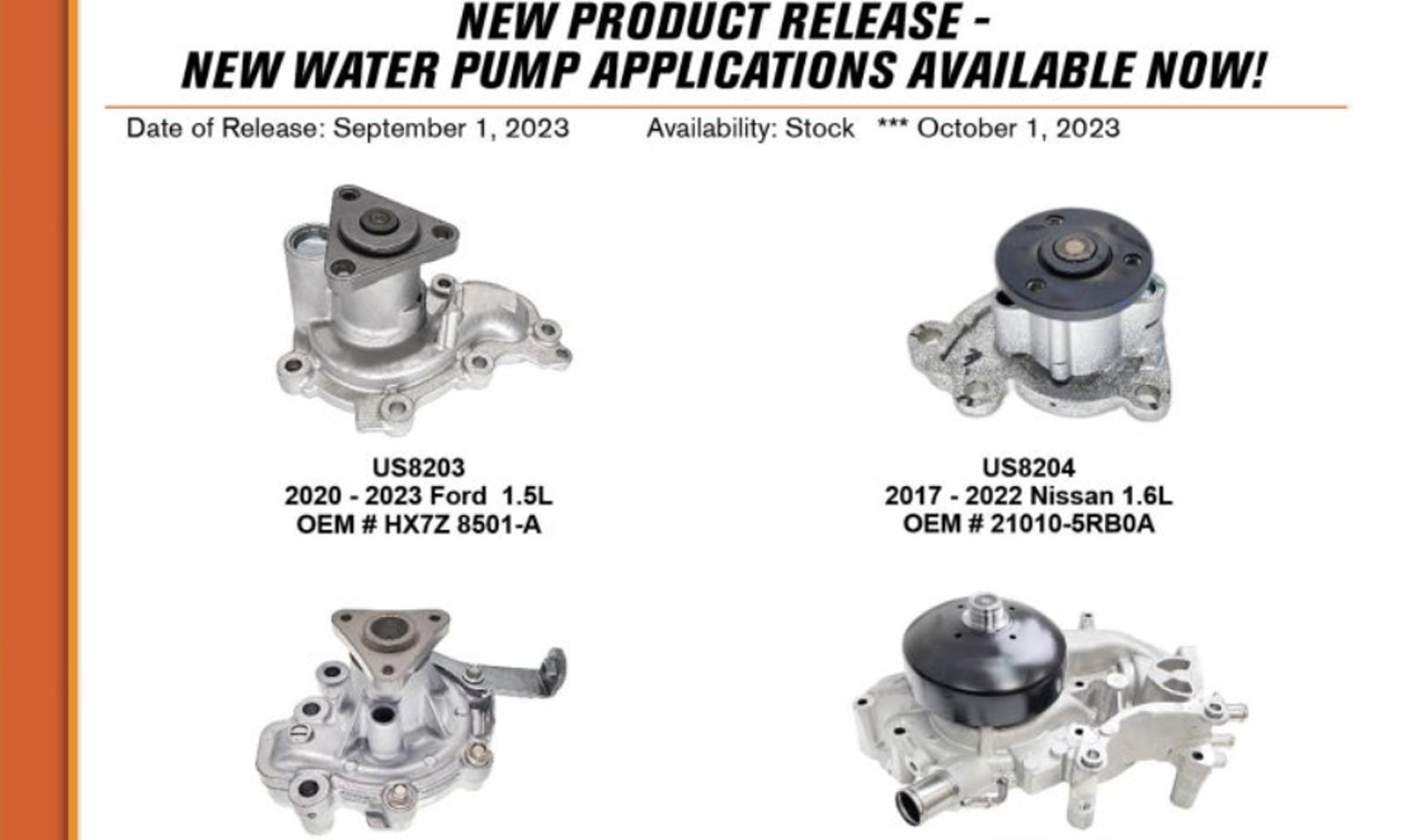 6 New Engine Water Pumps September 1, 2023