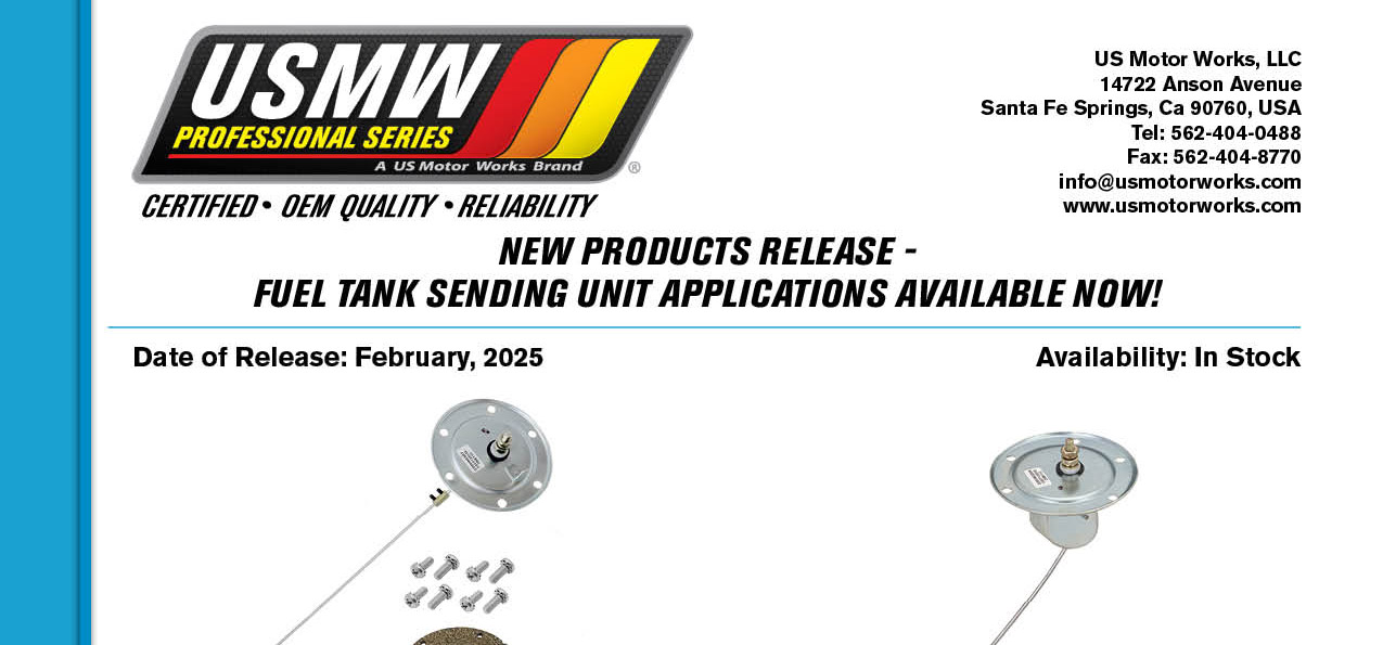 New USMW Fuel Tank Sending Units Feb, 2025